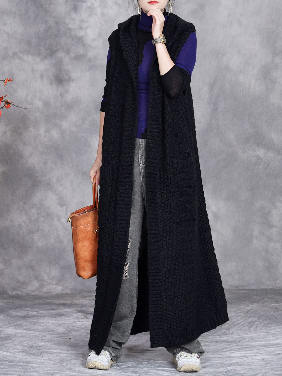 Autumn Artsy Knit Cardigan Hooded Vest Coat Qm008