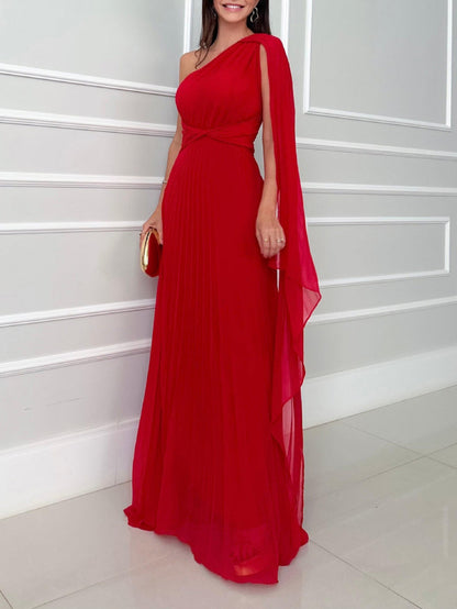Flowing Pleated Off-the-shoulder Maxi Dress