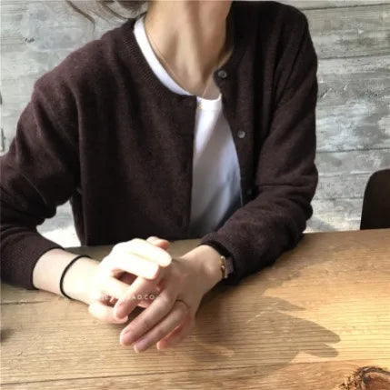 Single Knitted Long Pink Crop Knitted Cardigan Sweater