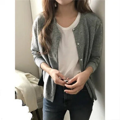 Single Knitted Long Pink Crop Knitted Cardigan Sweater