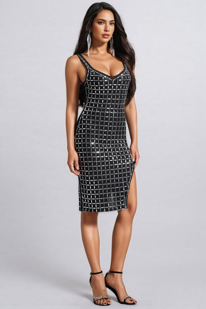 Navinv V-neck Halter Diamond Midi Dress