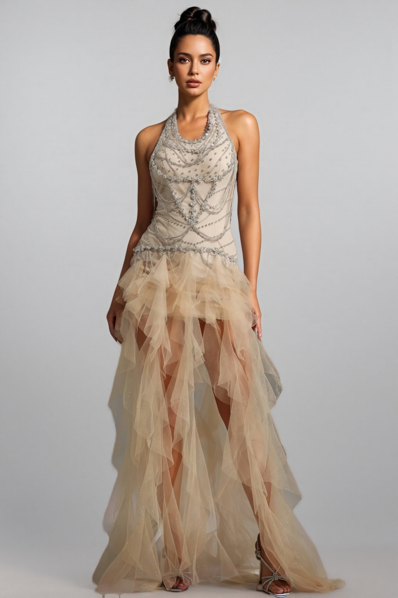 Daelad Sleeveless V-neck Sequin Tassel Maxi Dress