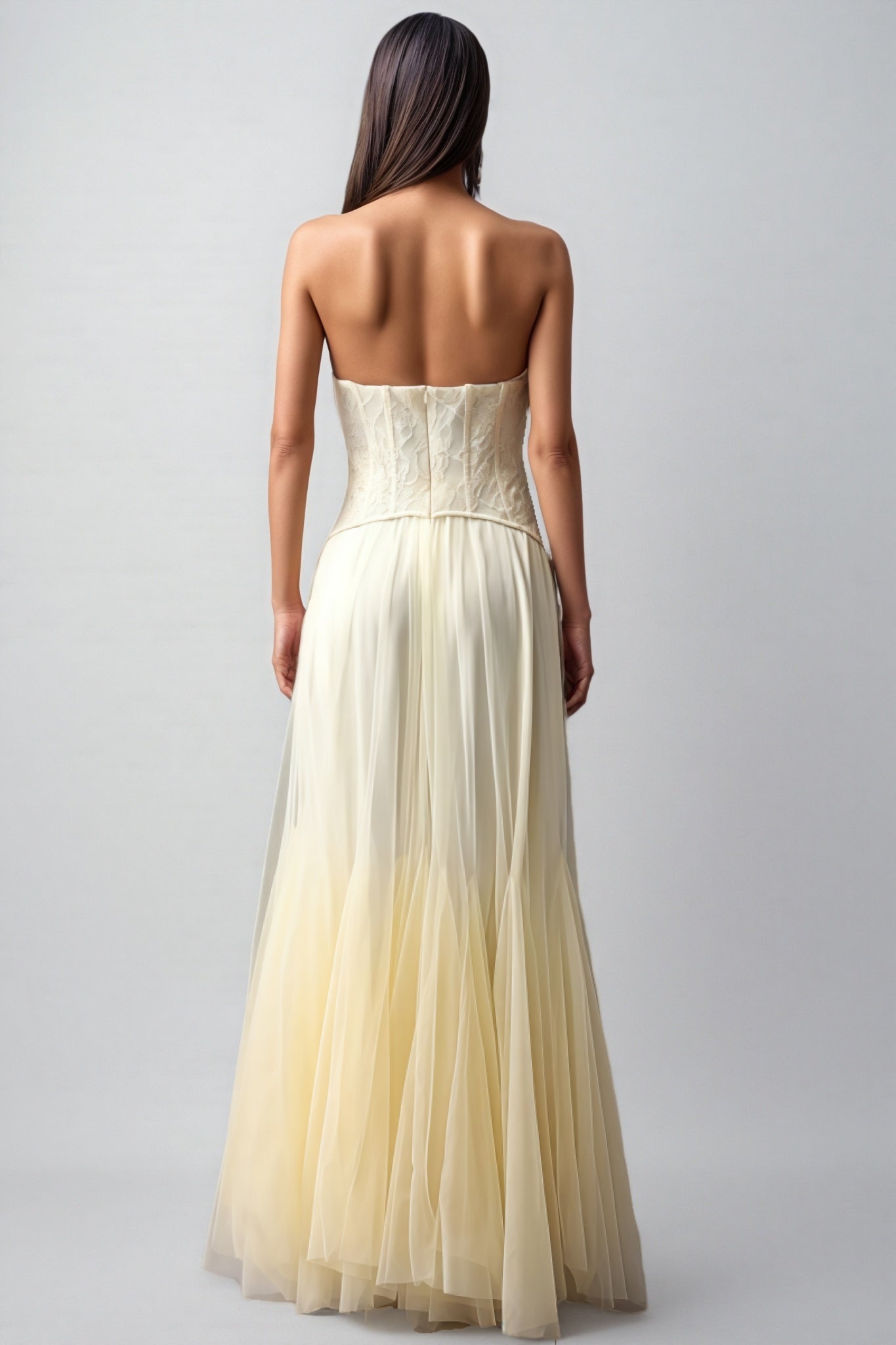 Korih Lace Strapless Corset Maxi Dress