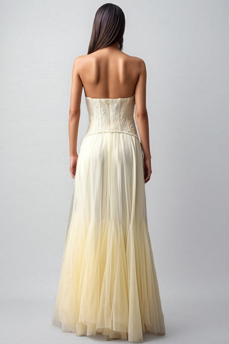 Korih Lace Strapless Corset Maxi Dress