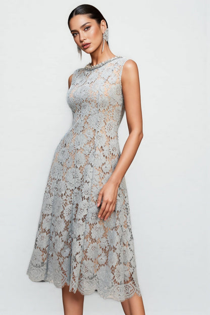 Noxlk Sleeveless Diamond Pearl Midi Dress
