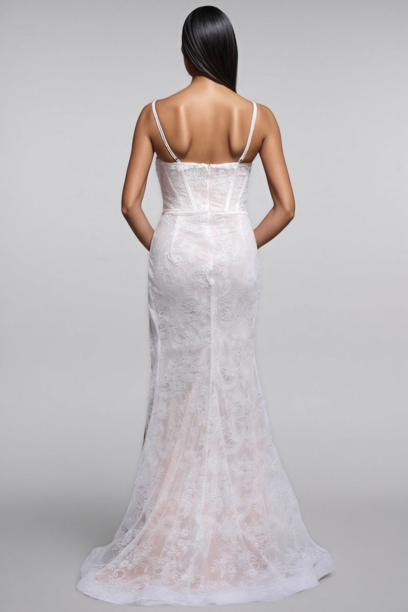 Elowety Sleeveless Lace Slit Maxi Dress