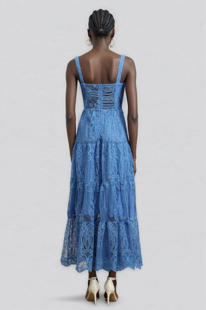 Neona Blue Lace Embroidered Maxi Dress