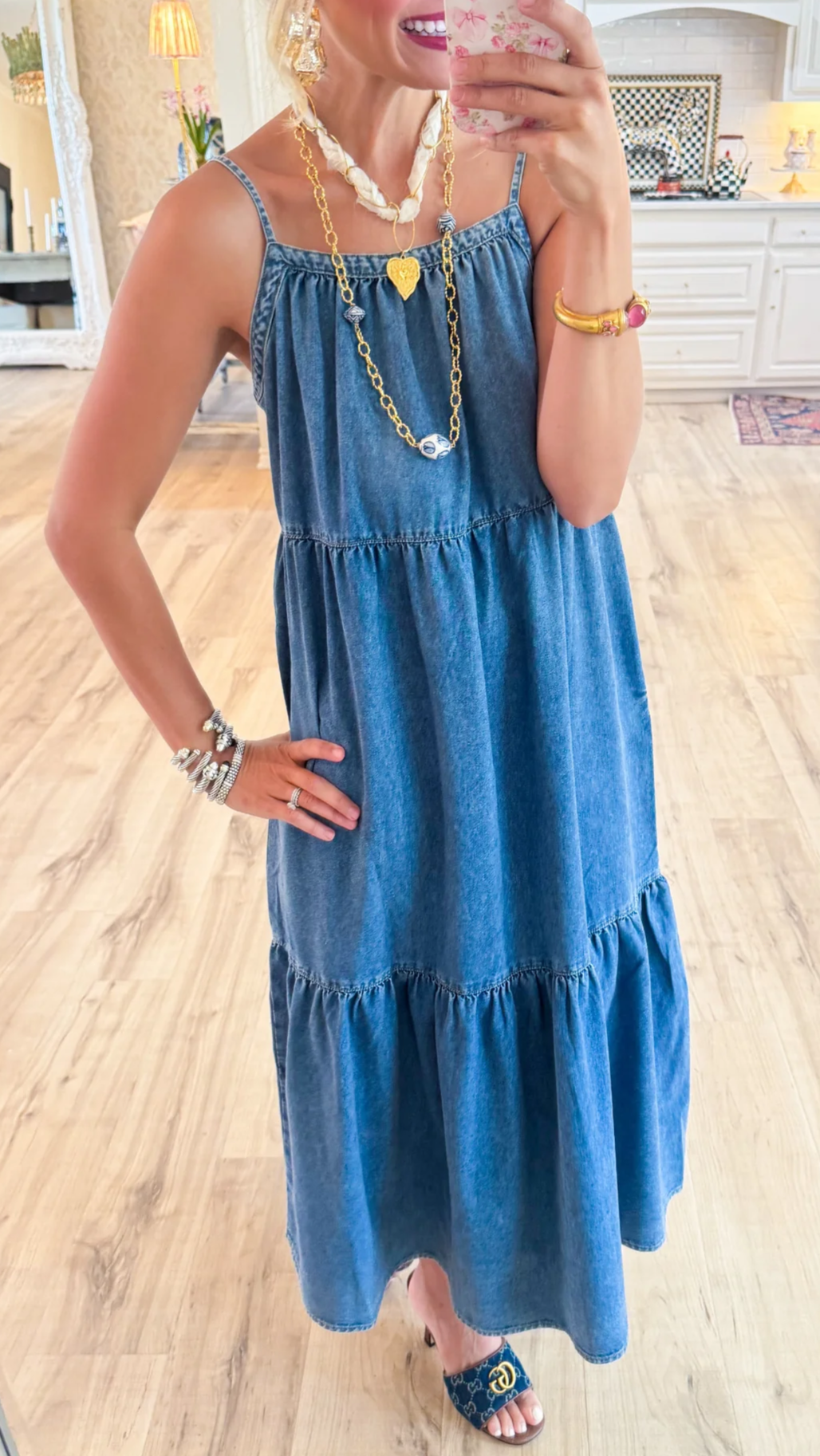 Denim Tiered Maxi Dress