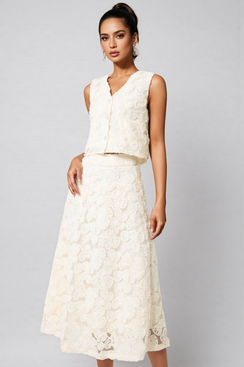 Dixie V-neck Sleeveless Flowers Top Midi Dress Set