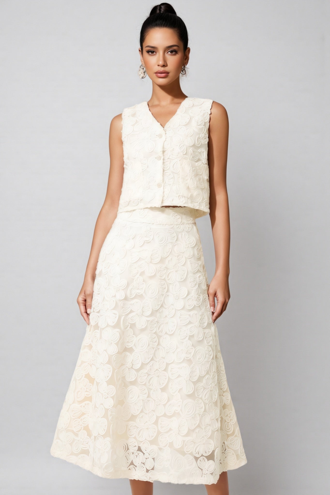 Dixie V-neck Sleeveless Flowers Top Midi Dress Set