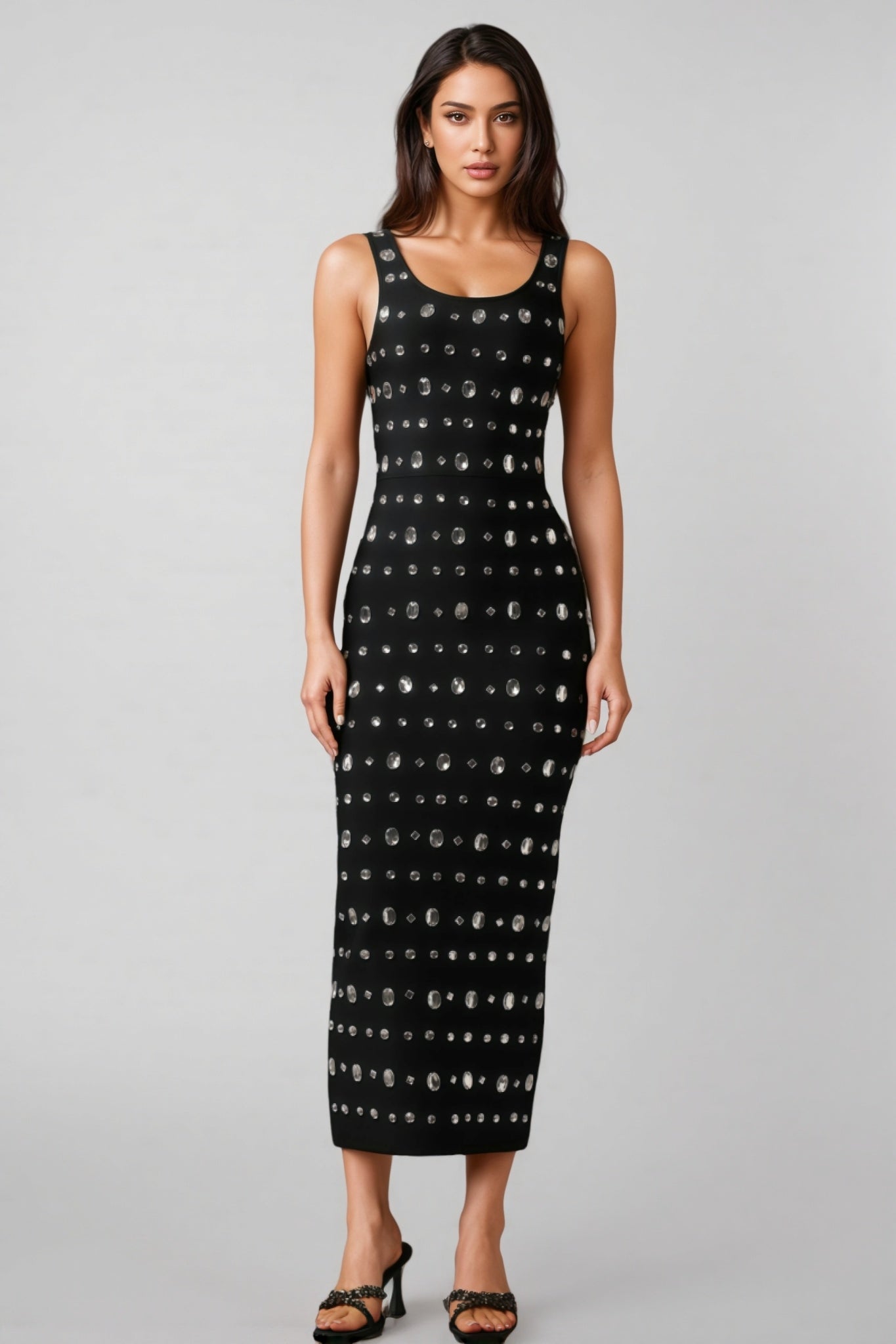 Daphn Diamond Square-cut Collar Bandage Maxi Dress