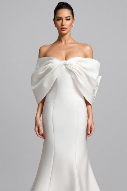 Huresa Slimming Bow Fishtail Wedding Maxi Dress