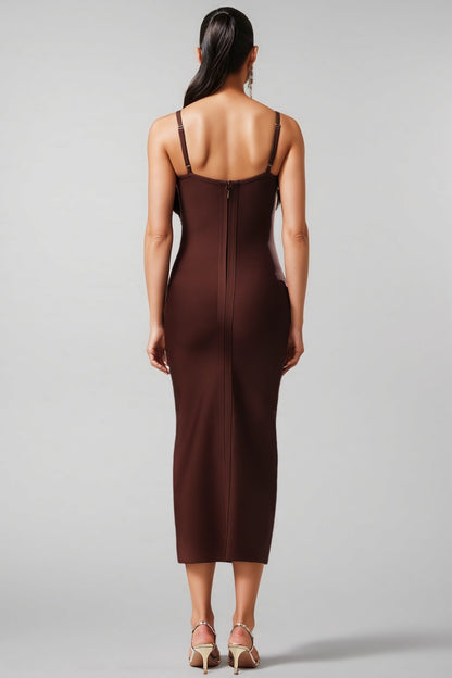 Edyta V-neck Flower Bandage Midi Dress