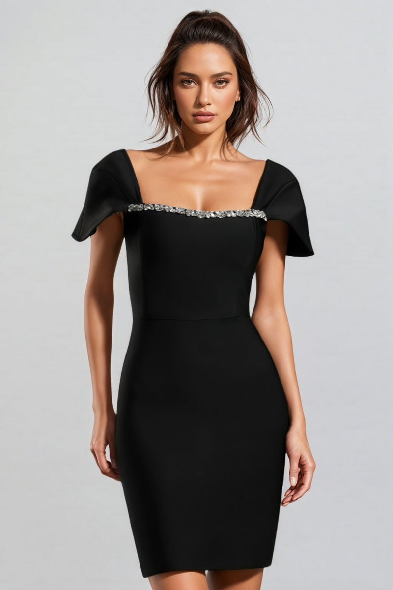 Frida Short Sleeve Diamond Bandage Mini Dress
