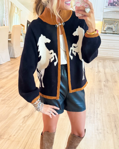 Black Horse Knit Cardigan