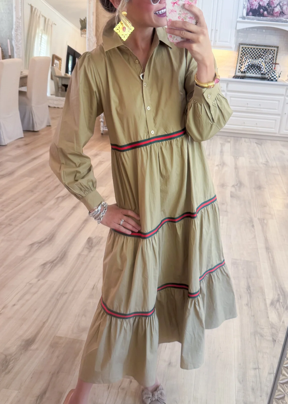 Taupe Tiered Long Sleeve Maxi Dress