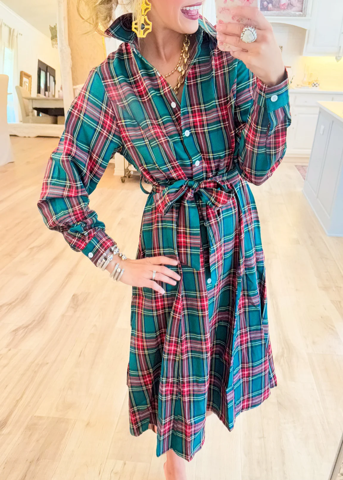Hunter Green Multi Plaid Midi Dress