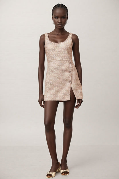 Huxle Pink Embellished Tweed Mini Dress