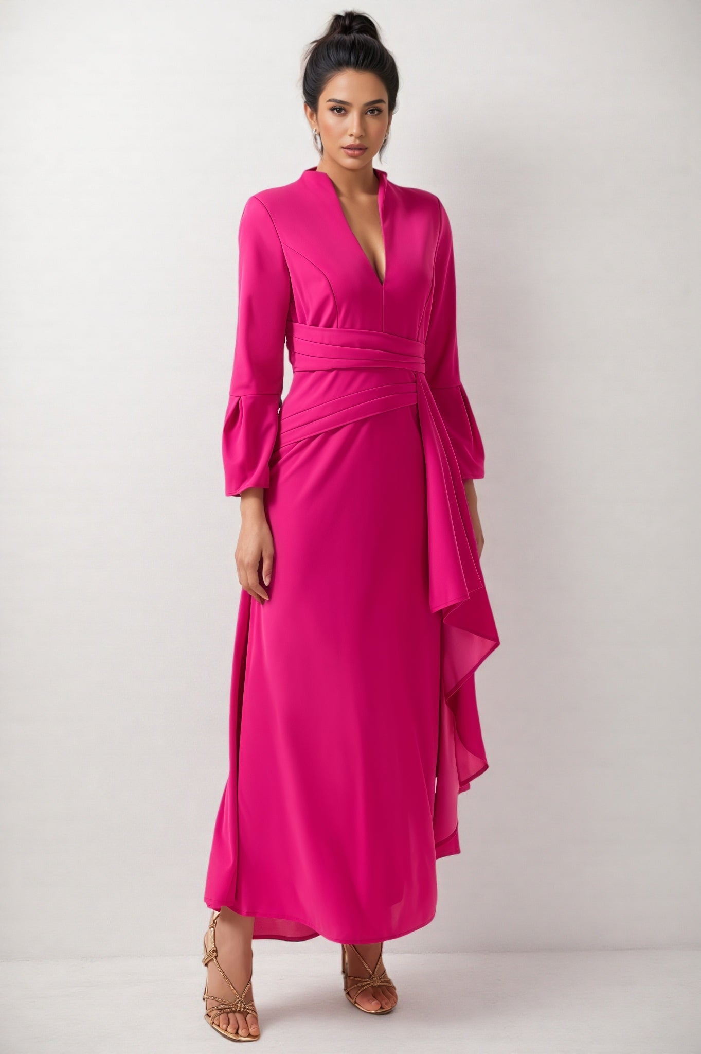 Indra Pleated Split Midi Dress