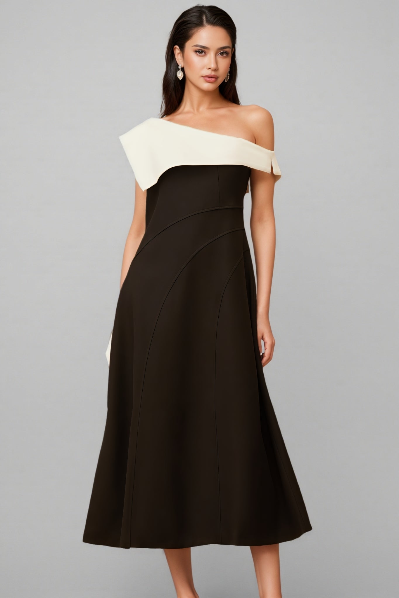 Felicie Color Block Asymmetrical Midi Dress