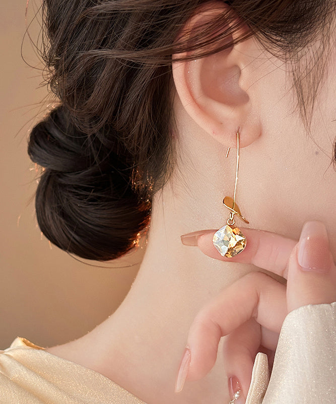 Gold Copper Alloy Zircon Sequins Drop Earrings