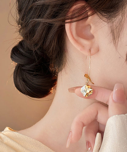 Gold Copper Alloy Zircon Sequins Drop Earrings