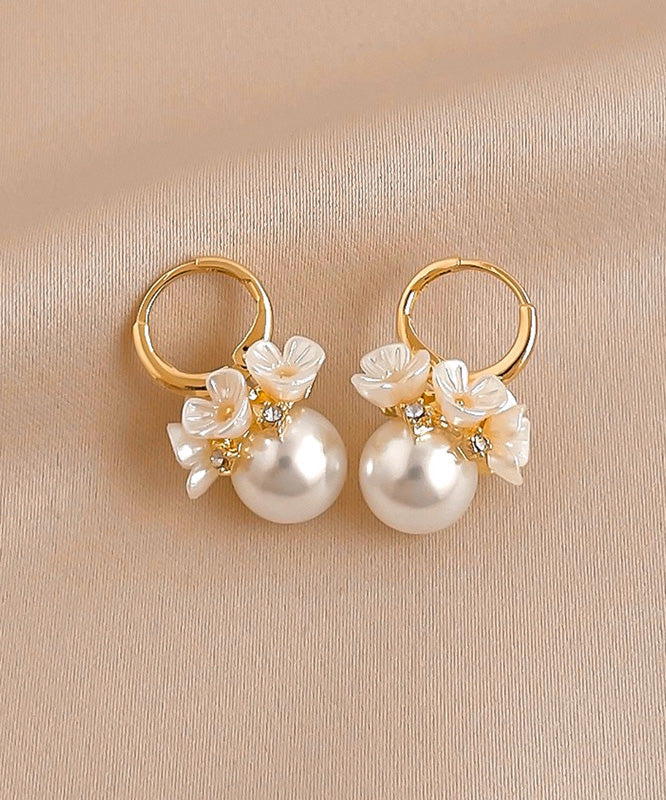 New Gold Copper Alloy Zircon Pearl Hoop Earrings