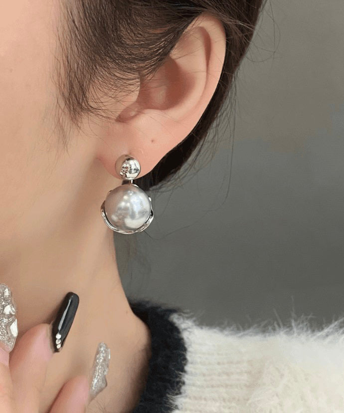 New Grey Sterling Silver Pearl Stud Earrings