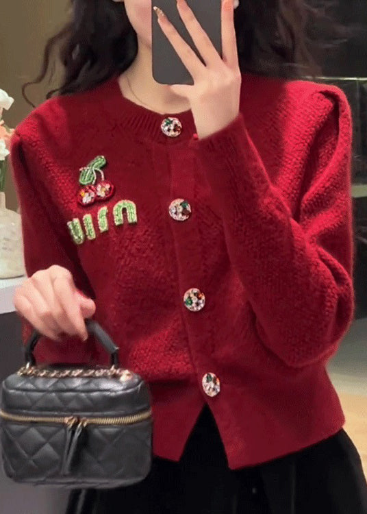 New Red O Neck Button Knit Cardigan Spring Yy013