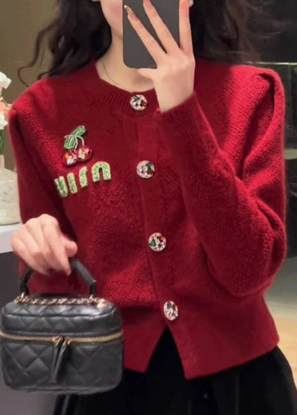 New Red O Neck Button Knit Cardigan Spring Yy013