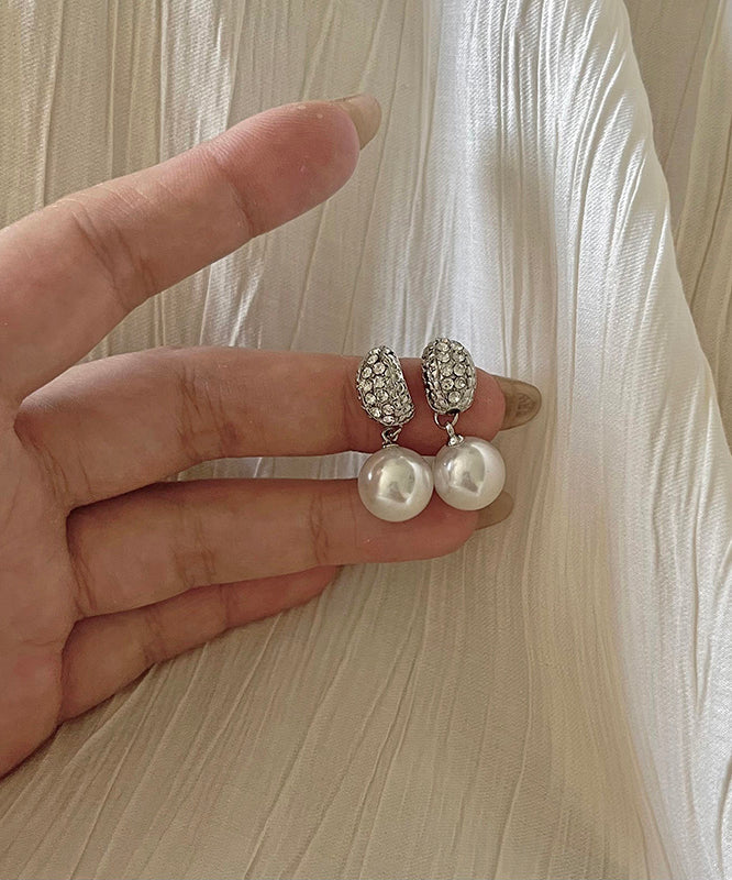 Silk Sterling Silver Zircon Pearl Drop Earrings