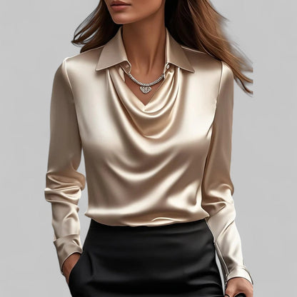 Rose | ’s Draped Neck Long Sleeve Satin Blouses