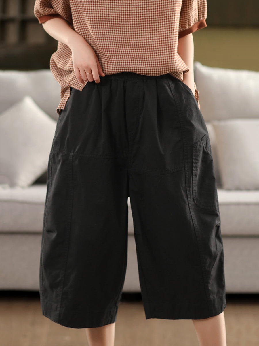 Pure Color 100%cotton Cropped Pants