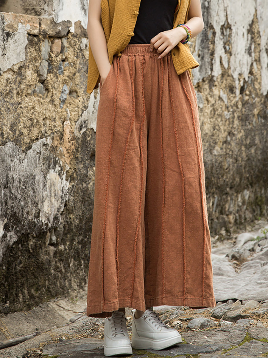 Wide-leg Ramie Summer Pants Raw-edge Worn