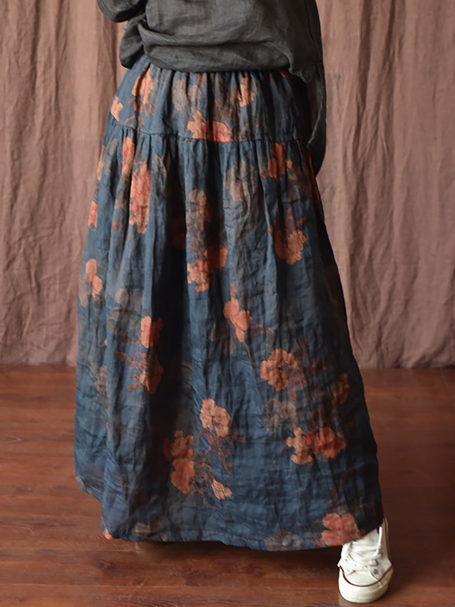 Skirt Ramie Flower Summer Loose