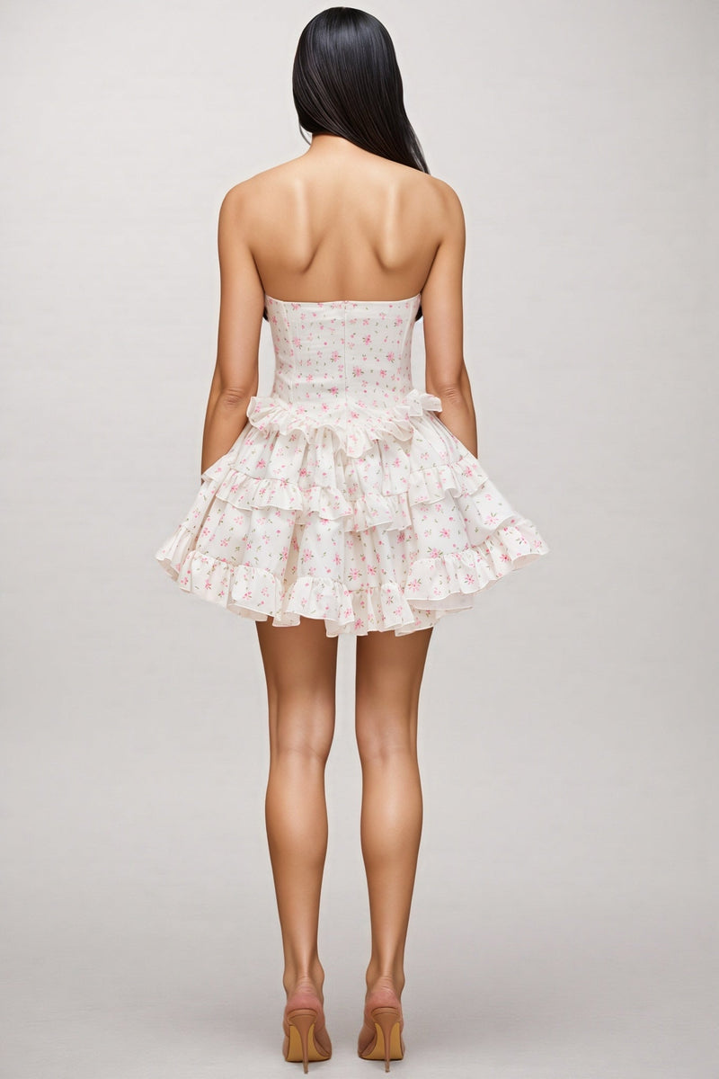 Esther Print Strapless Tiered Mini Dress
