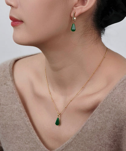 New Green Sterling Silver Water Droplet Agate Pendant Necklace