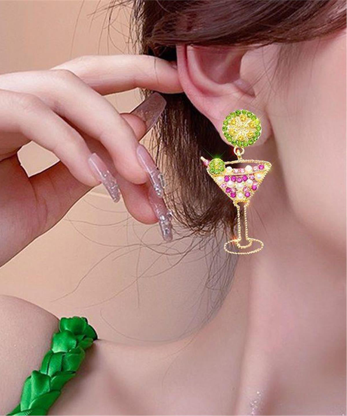 New Juice Wine Glass Zircon Stud Earrings