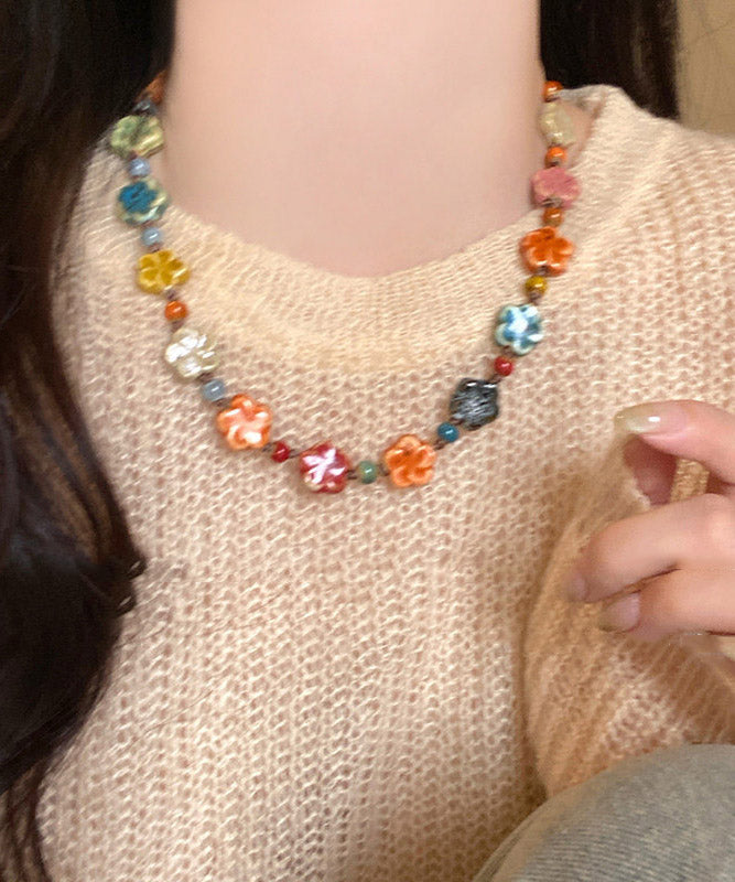 New Rainbow Weave Ceramics Gratuated Bead Necklace
