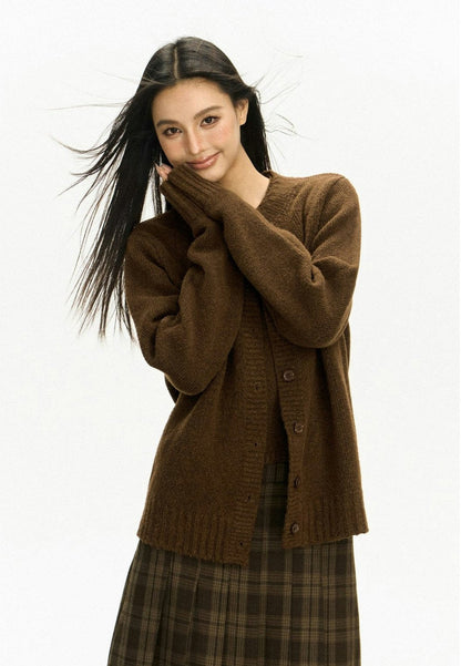 Ribbed Trim Button-up Cardigan