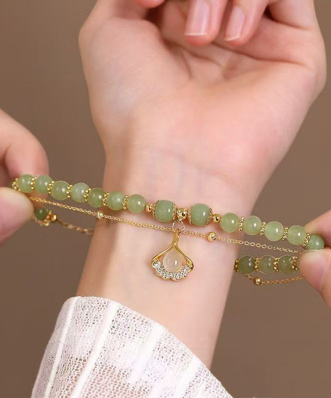 Retro Green Sterling Silver Overgild Zircon Jade Charm Bracelet