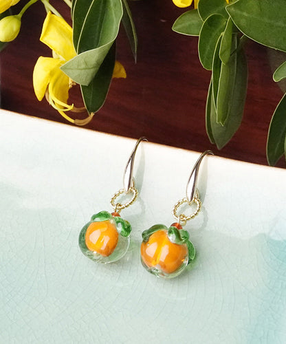Orange Sterling Silver Overgild Coloured Glaze Agate Drop Earrings