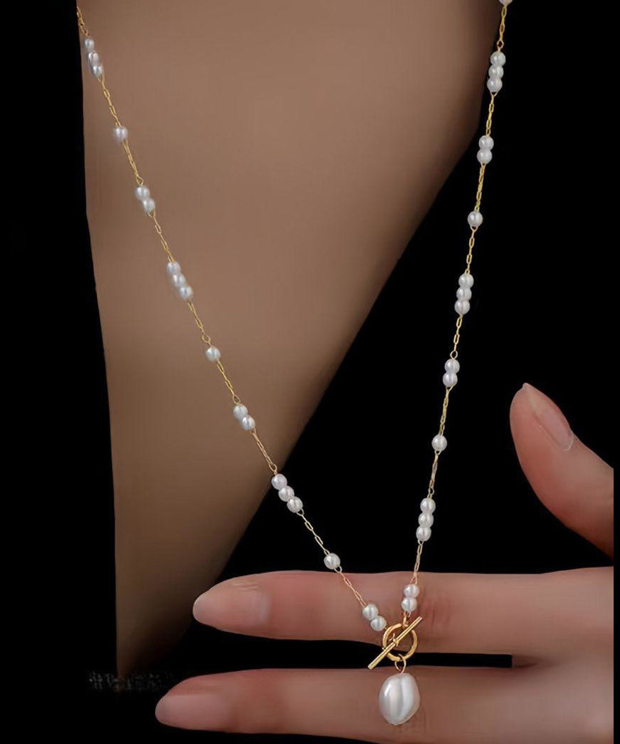 Gold Stainless Steel Pearl Pendant Necklace