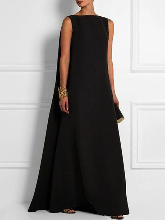 Loose Simple Color Sleeveless V-back Maxi Dress