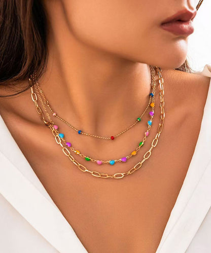 Rainbow Alloy Beading Broken Silver Love Three Piece Set Princess Necklace
