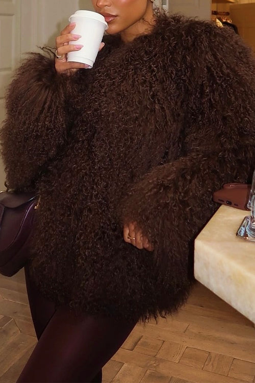 Open Front Winter Faux Fur Teddy Coat