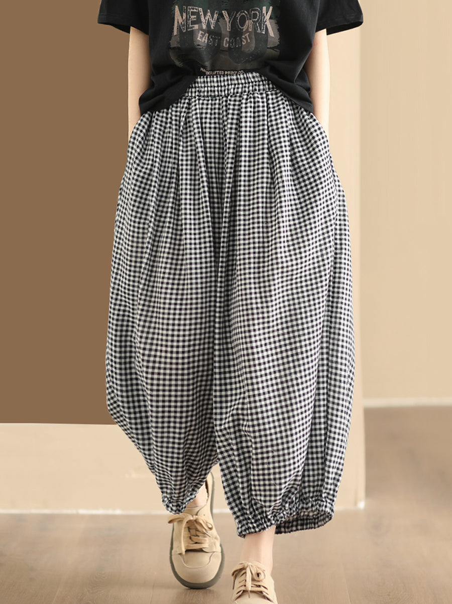 Summer Plaid Cotton Harem Pants Zz1046