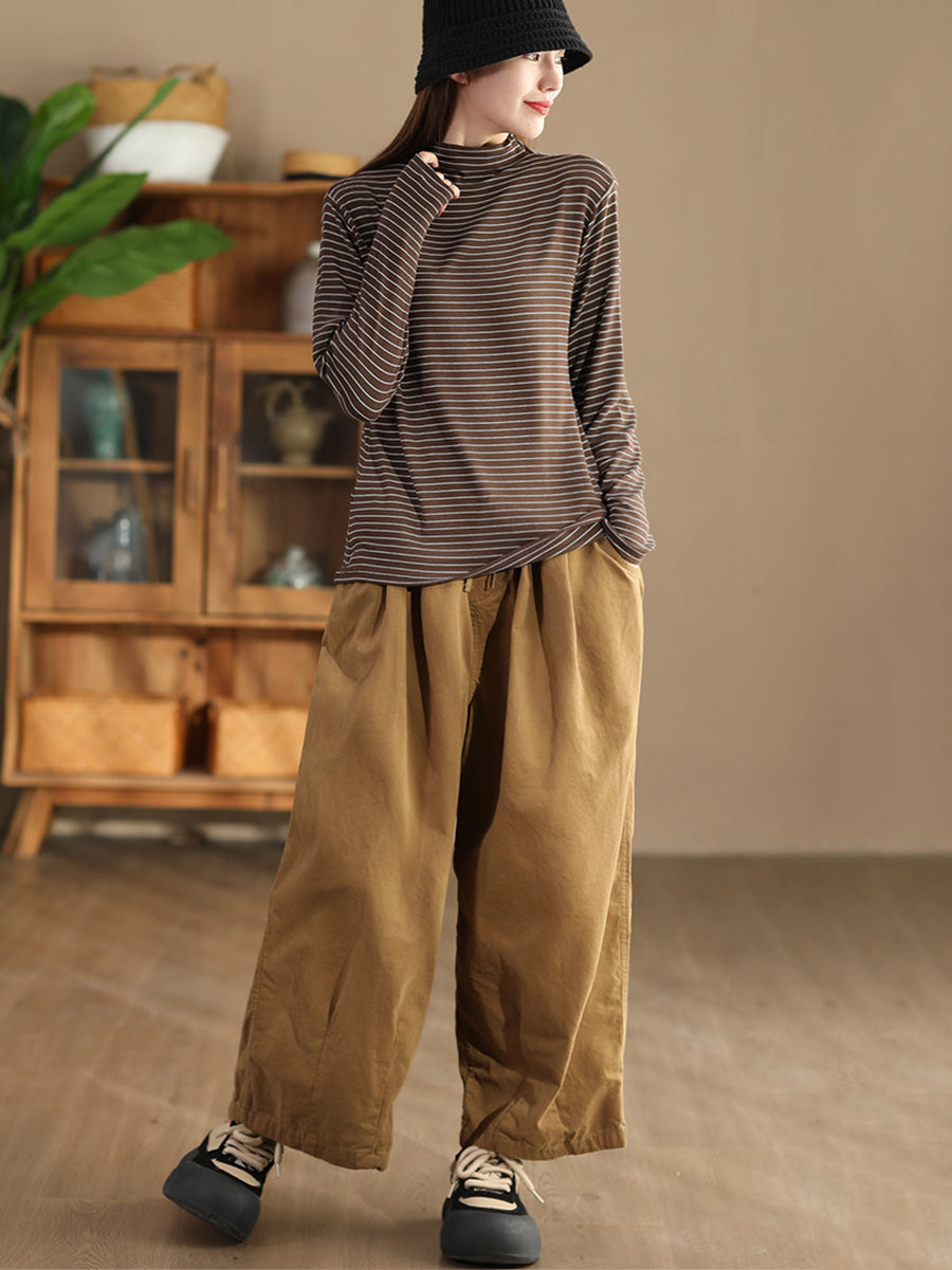 Autumn Stripe Half Turtleneck Blouse Ai1064