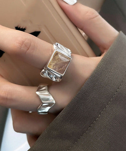 New Silk Sterling Silver Wrapped Silk Candy and Wrinkled Edges and Corners Rings Two Piece Set
