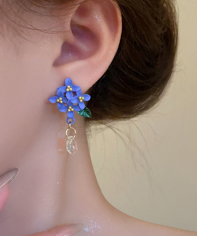 Blue Alloy Resin Baked Enamel Drop Earrings